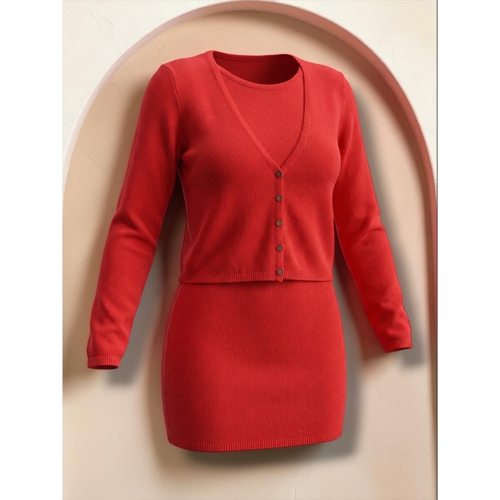 Free People Free-est Red Knit Cardigan and Mini Dress Two Piece Set Size S